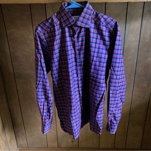 Eton Signature Twill Shirt Mens 15 1/2 39 Red Plaid Long Sleeve Button Up